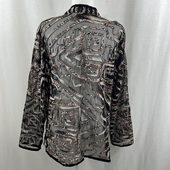 Tantrums Vintage Sheer Geometric Print Long Sleeve Button Up Blouse Top Size 1X - Picture 2 of 11